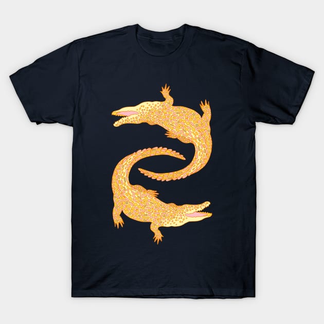 Crocodiles (Navy and Yellow Palette) T-Shirt by illucalliart